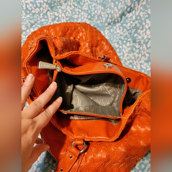 Dana Buchman Boho Faux Leather Woven Orange Purse - Picture 7 of 16